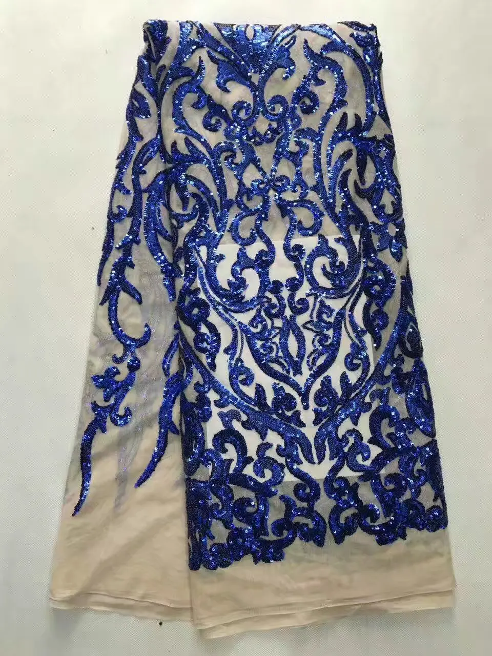 

450*135CM royal blue african sequin lace fabric high quality african lace fabric with sequin royal blue sequin fabric for sewing