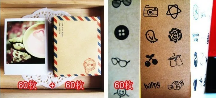 60 X(открытки+ крафт-конверты+ наклейки)/набор, 4 сезона десертные Мини-открытки в качестве праздничных поздравительных открыток