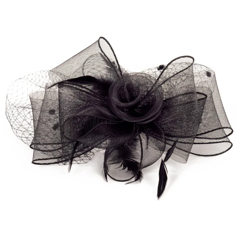 JaneVini, Черные Свадебные шляпы и вуалетки для невесты, головной убор с перьями, сетчатая вуаль для птичьей клетки, женская шляпа для свадебной вечеринки, аксессуары