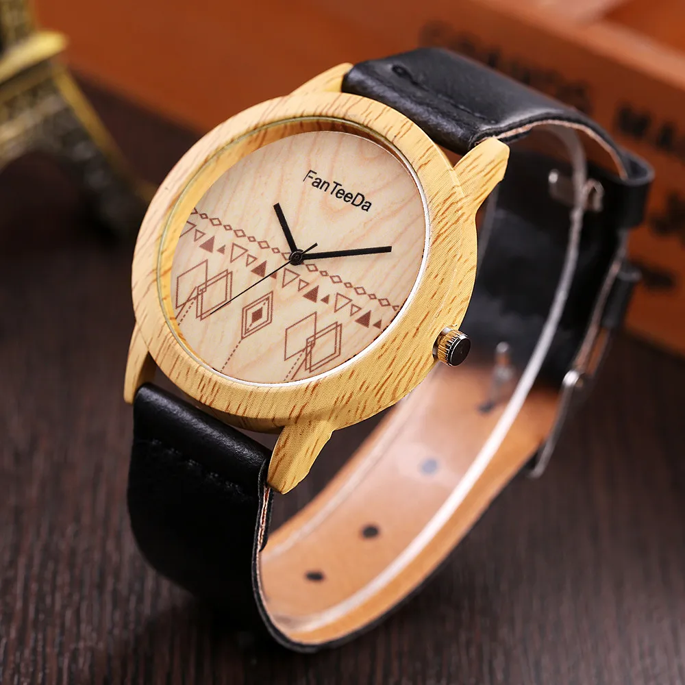

2019 Luxury Fashion Watch Man Wooden Design Leather Band Analog Quartz Round Wrist Watch Erkek izle Reloj de hombre Wd3sea2