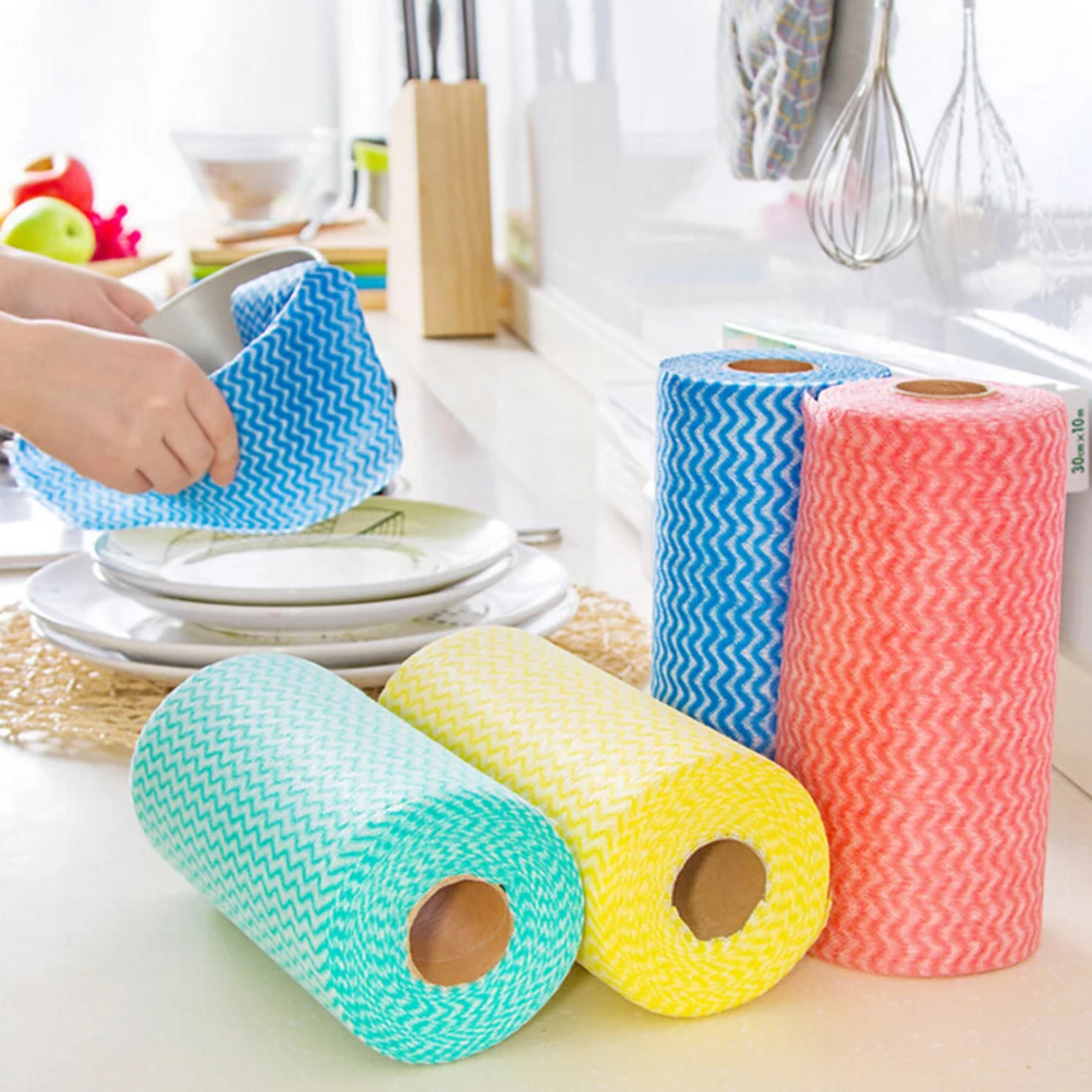 

1 Roll Striped Eco Friendly Practical Rags Wiping Souring Pad Kitchen Disposable Non-woven Fabrics Washing Cleaning Cloth Towels