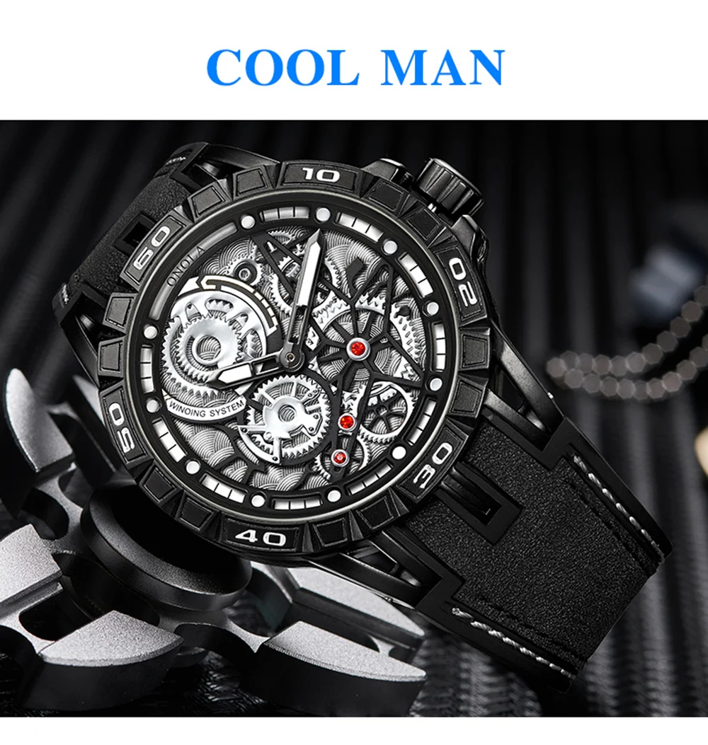 Роскошные ONOLA Брендовые мужские наручные часы кварцевые напоминающие механические модные мужские часы водонепроницаемые кожаные