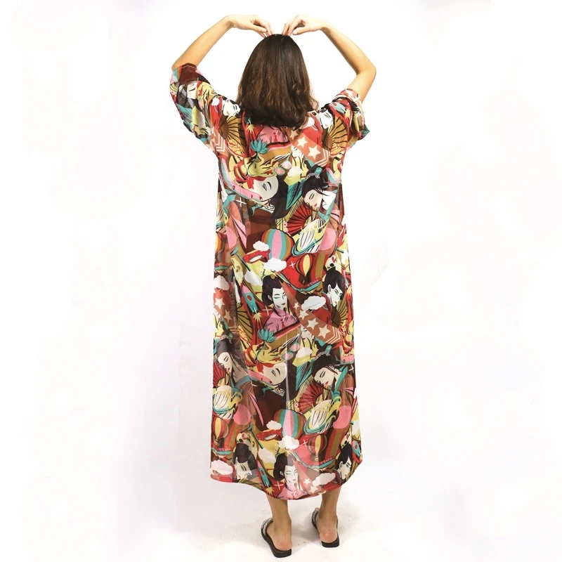 Женское японское кимоно-кимоно yukata кардиган блузка с длинным рукавом