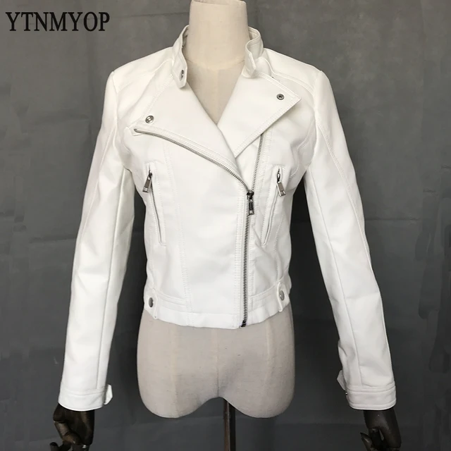 White Leather Coat Women New Short Zipper Female Leather Jacket Casual ...