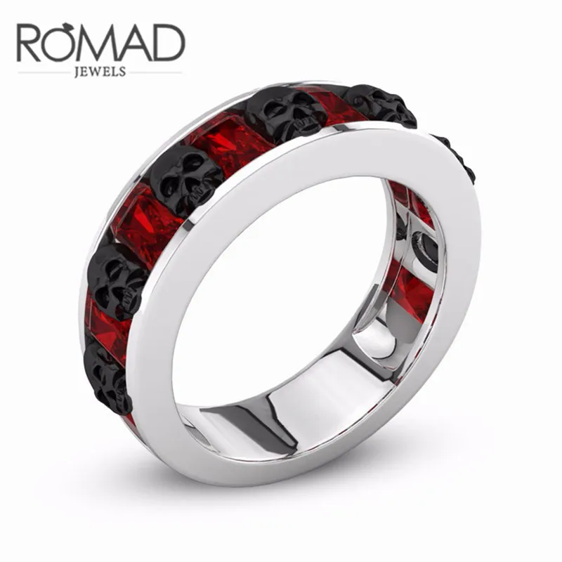 

Austrian Retro Gothic Skull Rings For Women Men Red Crystal CZ Zircon Fashion Wendding Band Ring Party Punk Jewelry Z35