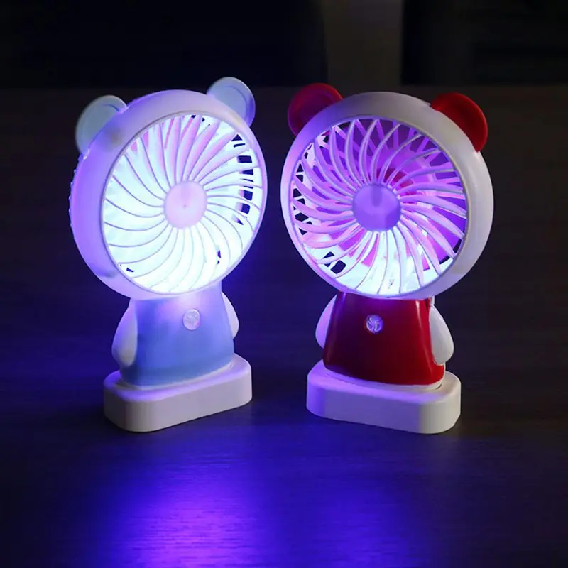 

1Pcs Cartoon USB Charging Handheld Electric Fan Air Conditioner Cooler Summer Desk Table Cooling Fans With Base Nightlights