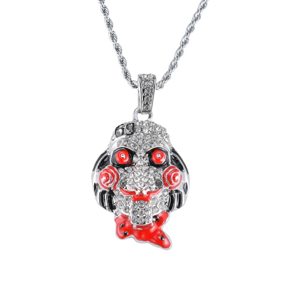 В стиле «хип-хоп» с украшением в виде кристаллов ожерелье с подвеской с изображением героя мультфильма, ювелирное изделие с 24 дюйма Rope chain, N310