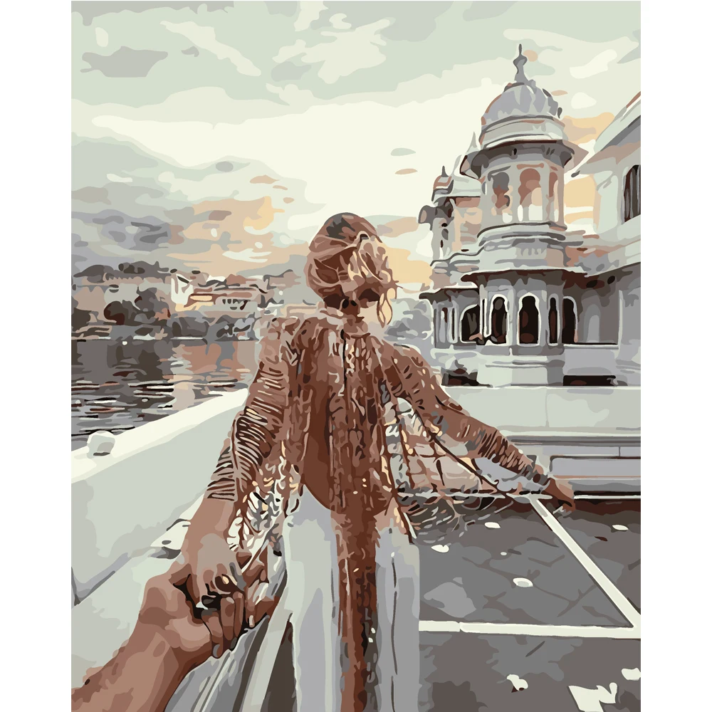 

DIY PBN Arcylic Painting Romantic People Pictures By Numbers On Canvas Framed Wall Pictures Art For Living Room Home Decoration
