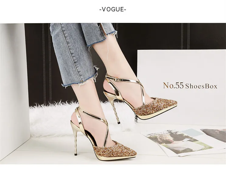 2018 High Heel Cross-Tied 34-39 Size Shoes For Women Platform Sequin  Cross-tie Shallow Summer Shoes Sandals M8F16 (13)