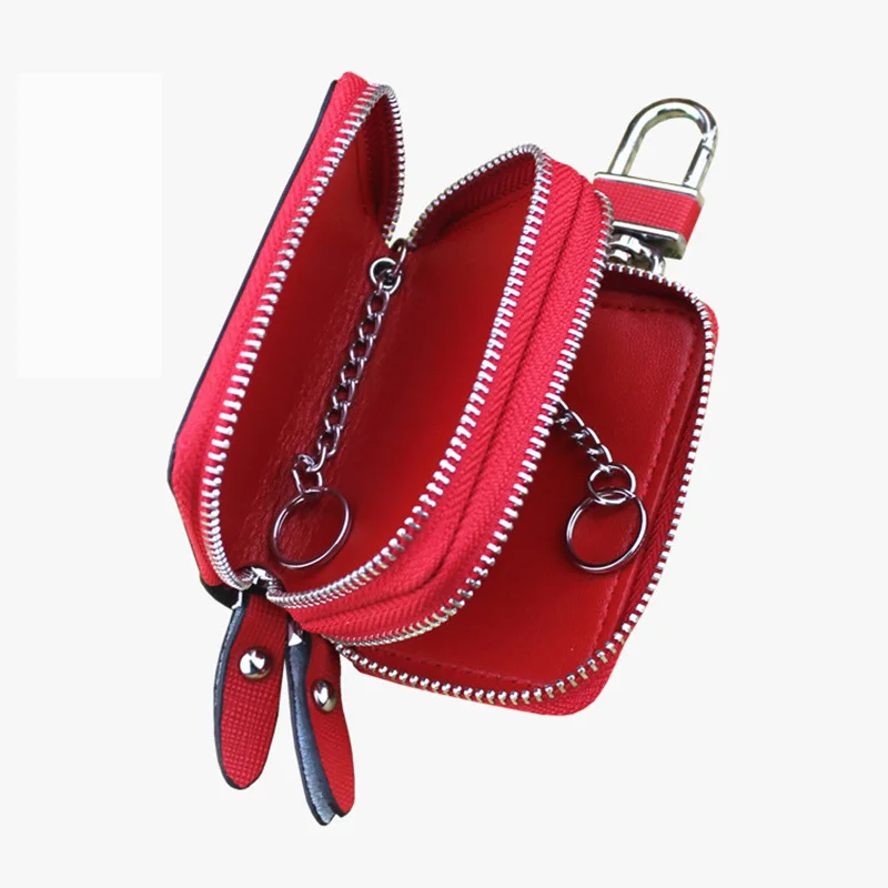 9.8*5.8*3.9cm Genuine Leather Car Key Wallet Double Layer Zipper Household Car Key Bag Unisex Fashion Key Case Key Purse