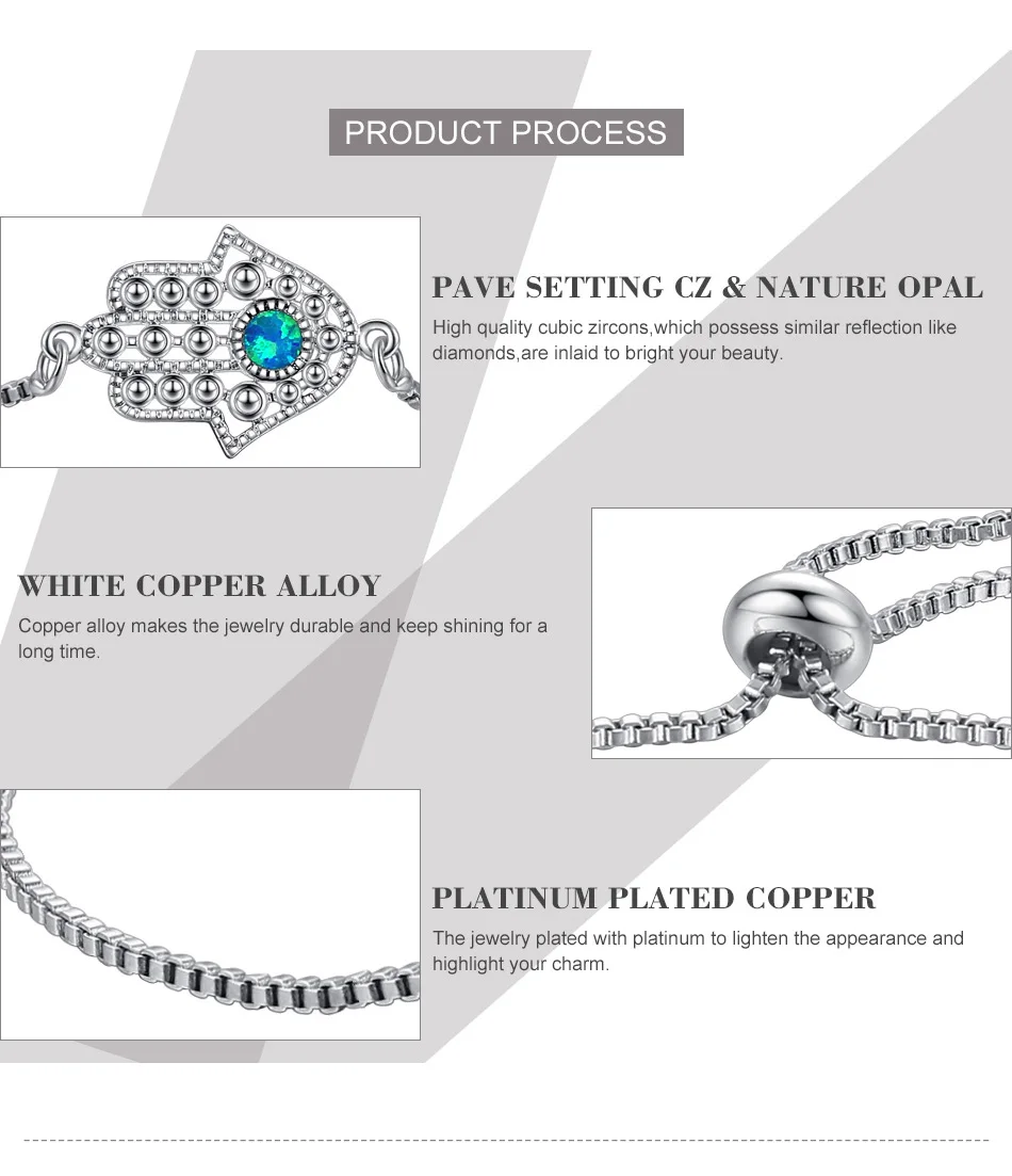 Синий кристалл из опала счастливый Глаз Хамса браслет серебряный шарм браслеты для женщин рука Фатимы регулируемый браслет модные ювелирные изделия