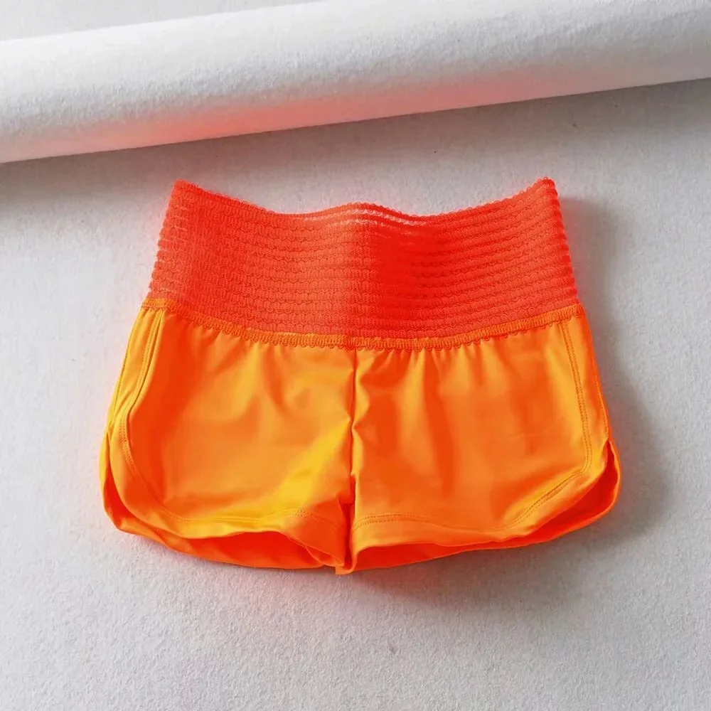 Модные женские неоновые байкерские шорты с эластичной резинкой на талии, флуоресцентные летние шорты кружевные шорты для активного отдыха, фитнеса, тренажерного зала, быстросохнущие корейские шорты - Цвет: Orange