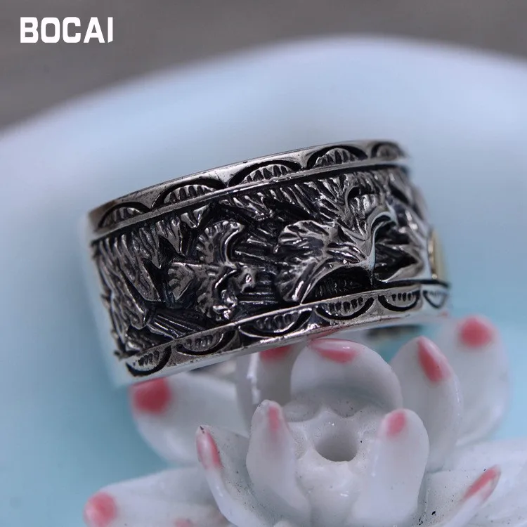 S925 sterling silver male ring Indian eagle wings sun totem Thai silver ring