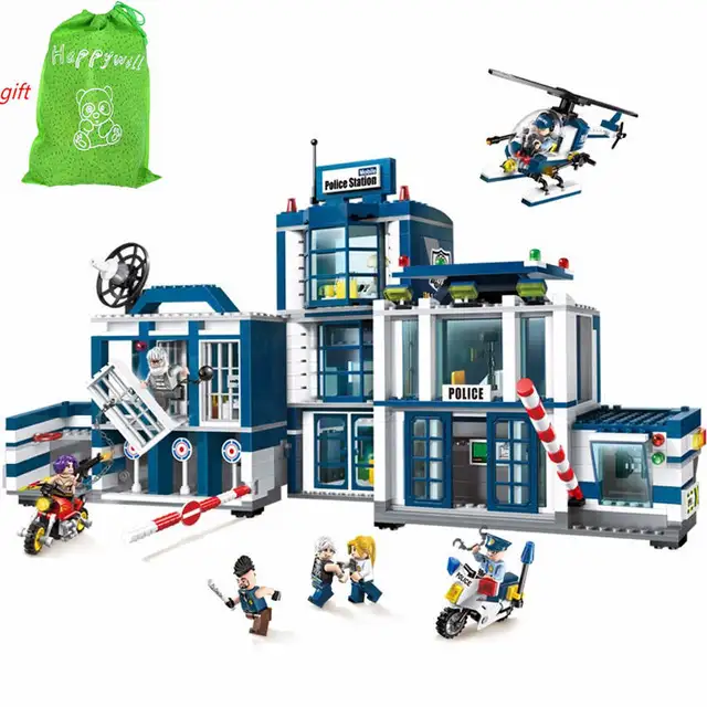 happywill 951pcs enlighten 1918 city series mobile police station helicopter model playmobil building blocks bricks toys - Playmobile Police happywill 951pcs enlighten 1918 city series mobile police station helicopter model playmobil building blocks bricks toys - Playmobile Police