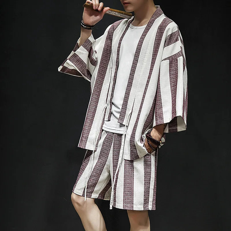 Japanese Style Men Cotton Linen Casual Suit Loose Vintage Home Wear Plus Size Male Set Summer 2
