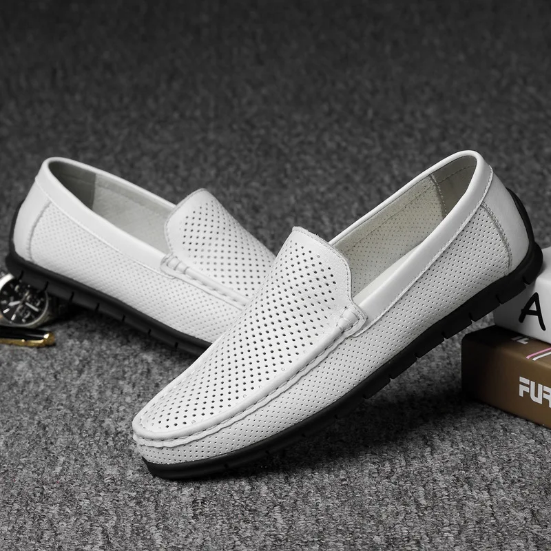 Plana Grande Couro 36 New Ar Homens Para Tamanho Ao 2018 Black Sapatos Caminhada Backcamel Casuais Mocassins white Mens Livre 47 De aPT0O