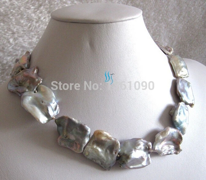 

N607 Natural Gray AA+ Keshi Freshwater Pearl Necklace NEW