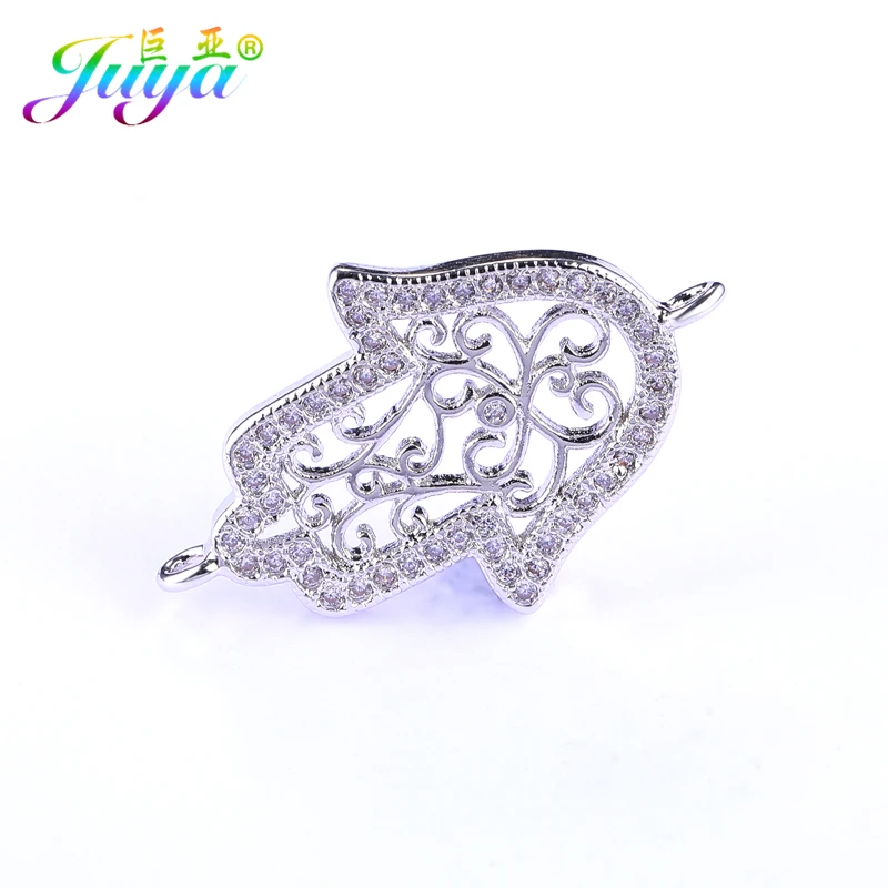 

Juya DIY Gold/Silver/Rose Gold Hamsa Hand Of Fatima Evil Eye Connector Charms For Women Men Needlework Bracelets Earrings Making