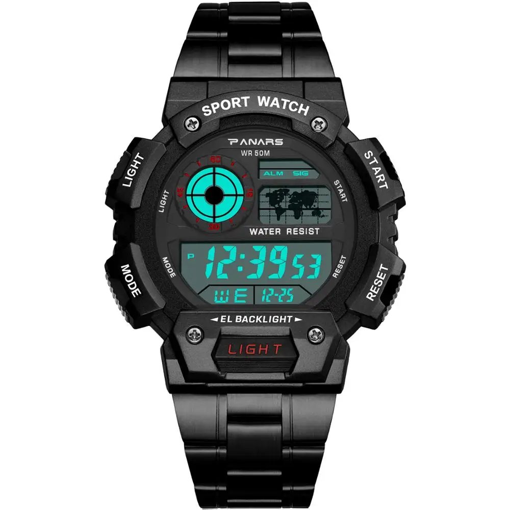 Ceny PANARS New Arrival wojskowe zegarki sportowe ze stali nierdzewnej elektroniczne zegarki męskie luksusowy zegarek męski wodoodporny cyfrowy zegarek LED