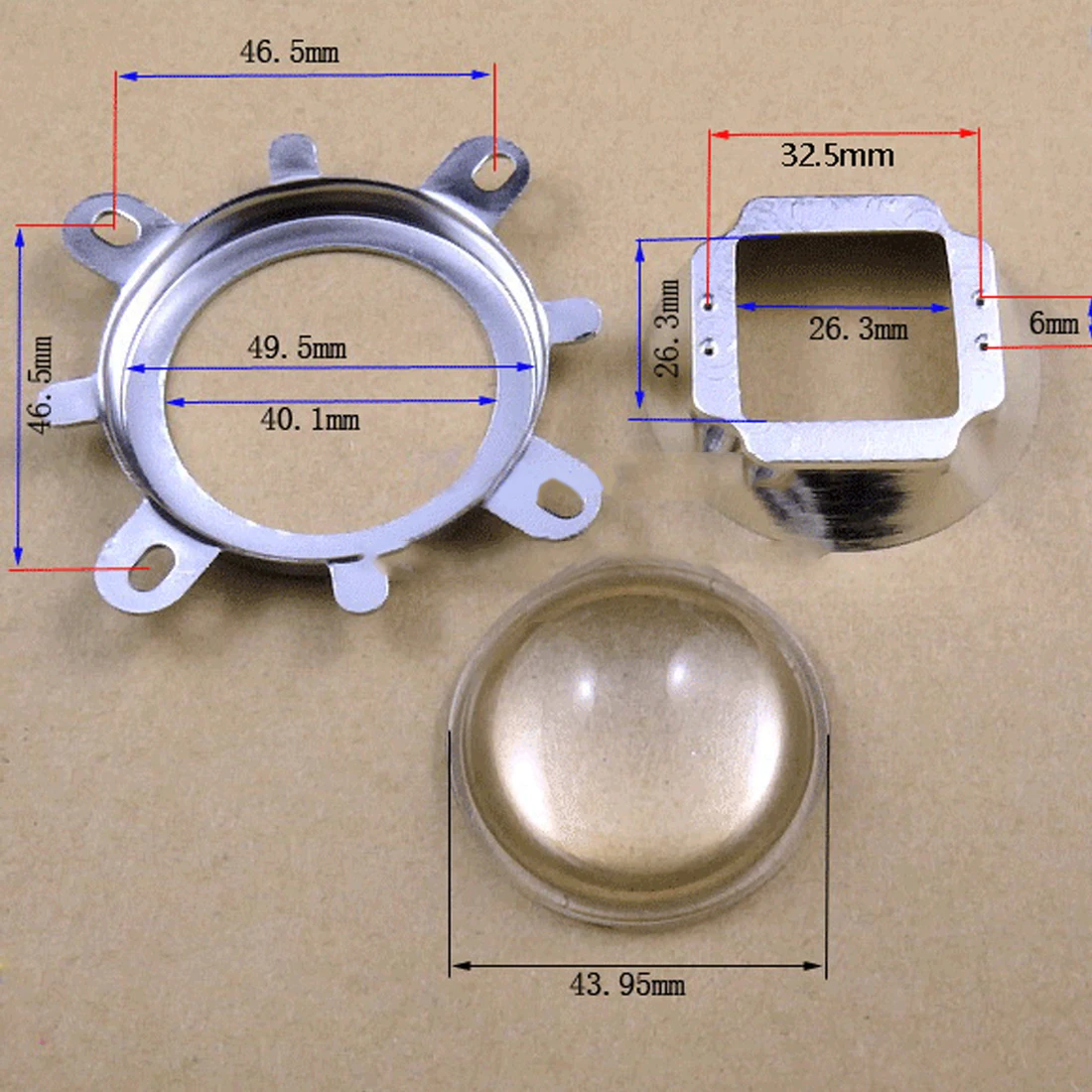 44mm 60/120 Degree Optical Glass Lens+ 50mm Reflector Collimator+ Fixed Bracket for 20-100W Integrated LED Light Source