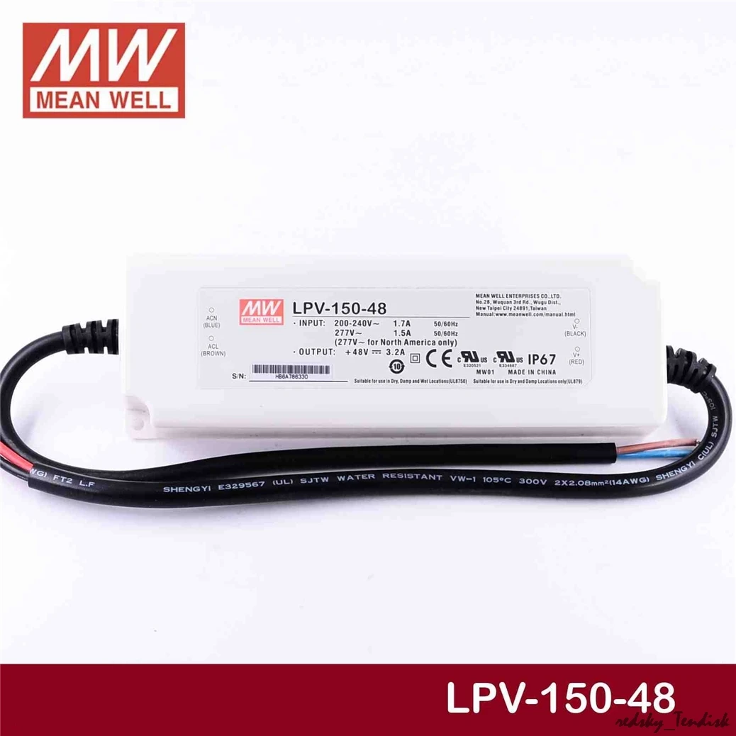 1 шт. в упаковке) Meanwell 150 Вт IP67 водонепроницаемый Питание LPV-150-24V LPVL-150-12V 15V 36V 48V 8A 10A DC Дисплей светодиодный светильник полоса монитор