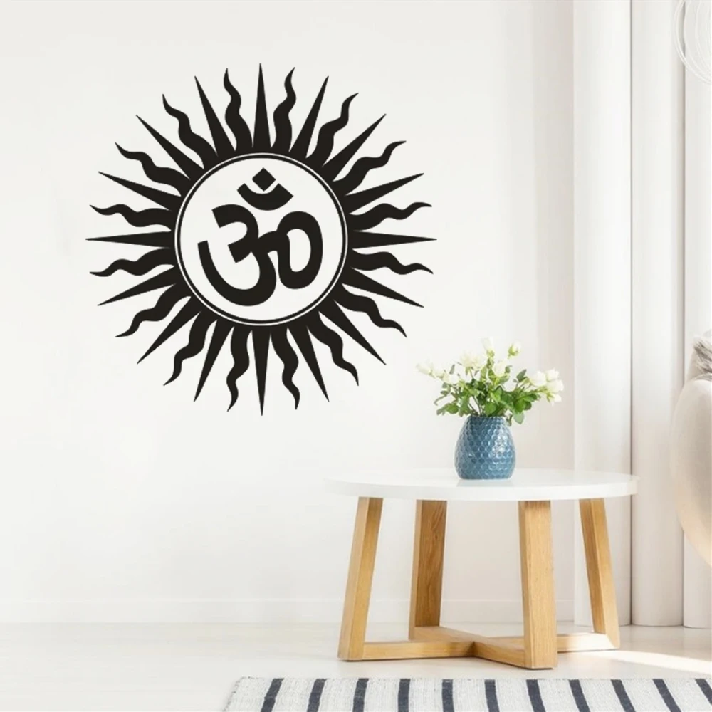 Us 7 03 29 Off Wall Stickers Om Hindu Religious India Sanskrit Symbol Wall Decal Home Bedroom Decoration Removable Vinyl Yoga Wall Mural Ay306 In