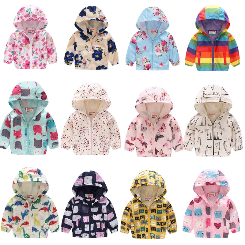 

New 2019 Cartoon Printed Hooded Jackets For Girls Coat Boys Outerwear Baby Jacket Enfant Kids Waterproof Windbreaker