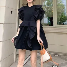 Новинка, летнее, белое, оранжевое, черное, Prairie, шикарное, милое, короткое, женское платье с круглым вырезом, с рукавом-бабочкой, свободное, винтажное, повседневное, Vestidos