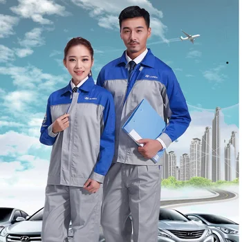 

(10 set-Shirt&Pant)Long sleeve smock suit 4 s shop cosmetology mechanics mechanics after-sales coveralls male Custom logo