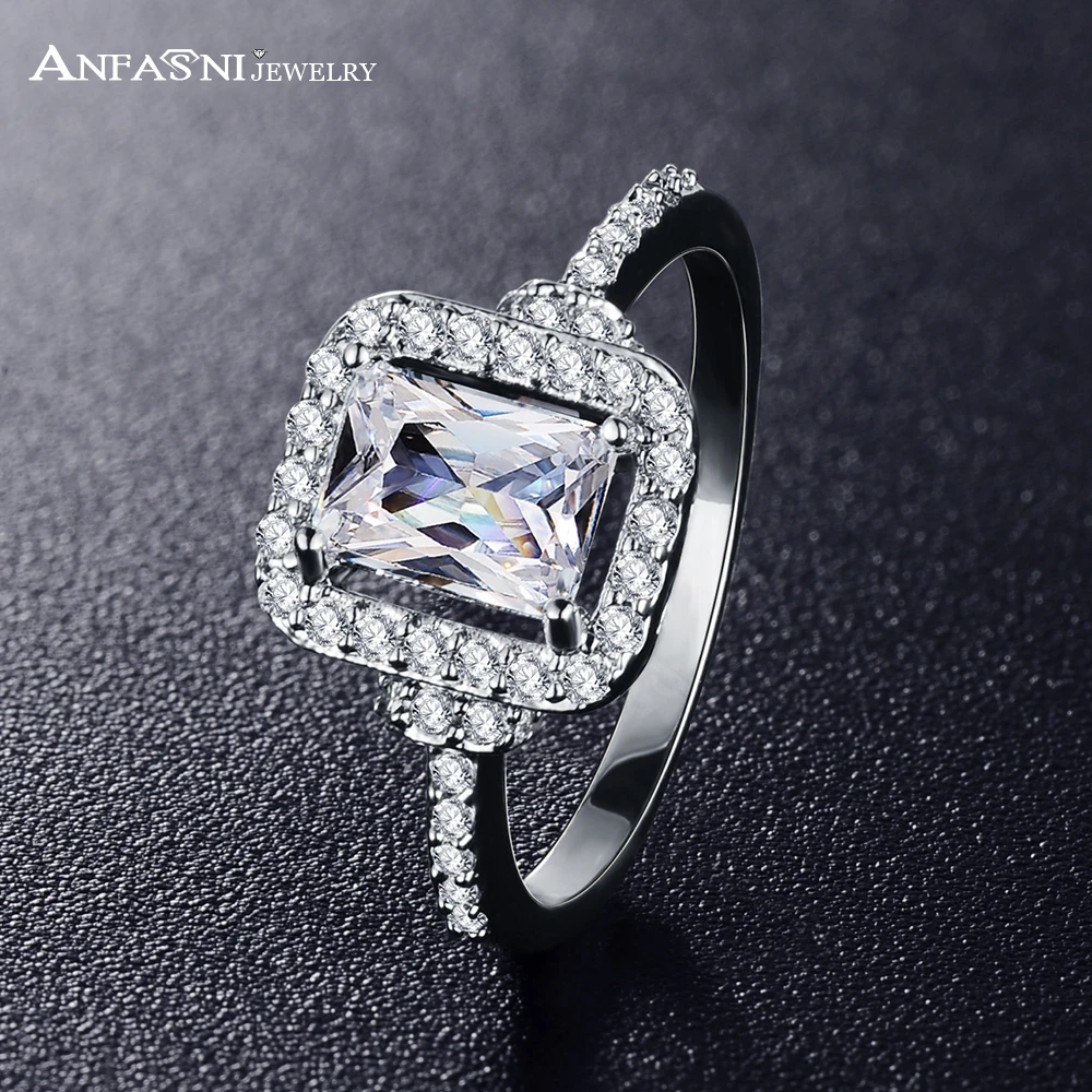 

ANFASNI New Arrival Delicate Rings Silver Color AAA Cubic Zirconia Elegant Square Cut Rings Jewelry Bijoux CRI0286-B
