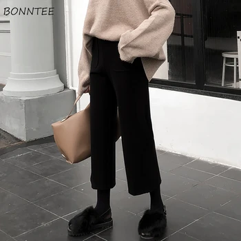 

Pants Women Winter Ankle-Length Simple Solid Pockets Womens High Quality Female Casual Thicker Korean Style Trousers 2020 Chic