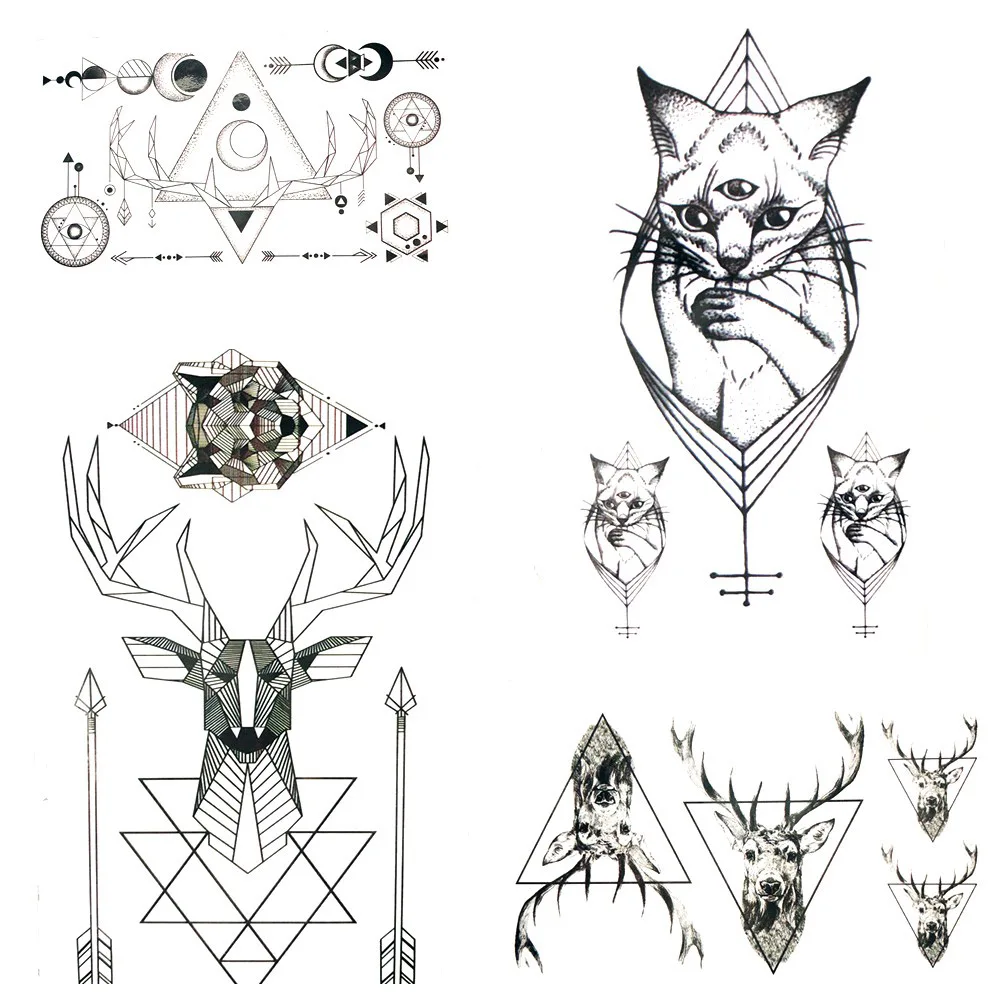 

Summer Style Geometric Elk Cats Arrow Temporary Tattoo Stickers Men Little Gadgets Fake Body Hands Tattoo Women Tatoo kids Decal