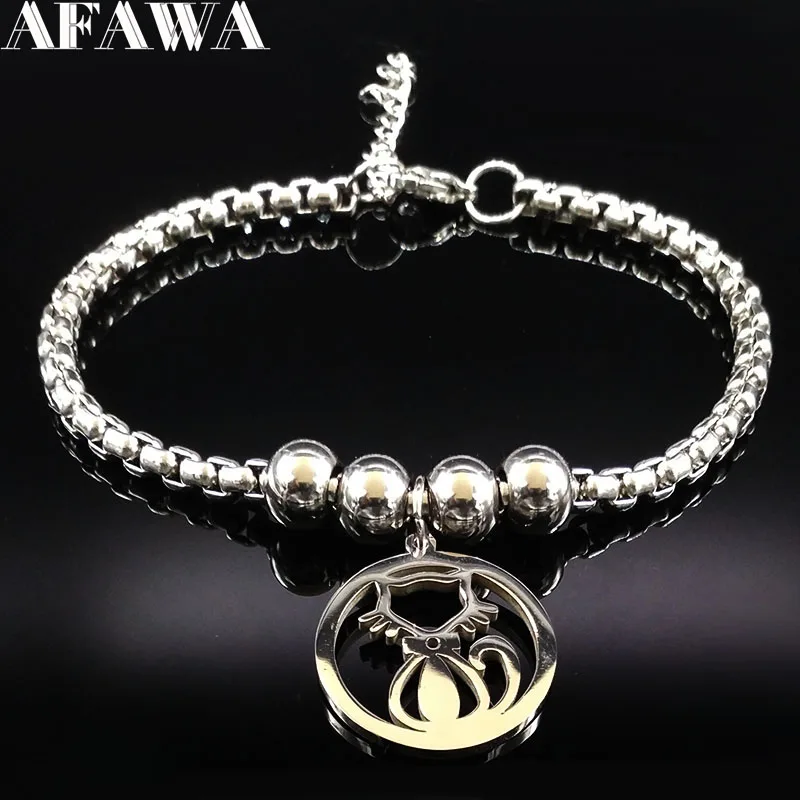 Очаровательный браслет с кошкой из нержавеющей стали, женские браслеты серебряного цвета, ювелирные изделия gato pulseras para las mujeres B18068