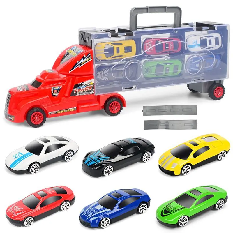 

Container Truck Pull Back Diecast Plastic Vehicles Model Alloy Auto Magic Racing Tracks Car Portable Children's Toys For Kids