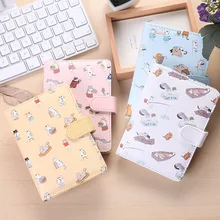 Cat cartoon PU leather cover buckle travel diary color page note book agenda journal planner notebook creative stationery
