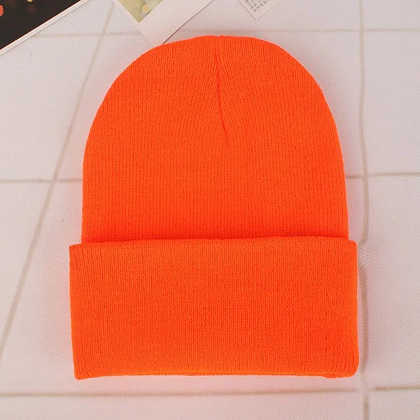 Orange Cap Зимние шапки для женщин, Новые Вязаные шапки, одноцветные милые шапки для девочек, осенние женские шапки, теплые шапки, Женская Повседневная шапка - Цвет: Orange Cap