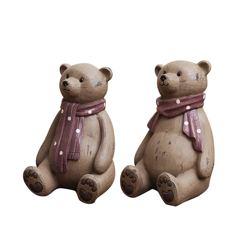 

Zakka American Country Retro Old Bib Bear Piggy Bank Figurines Resin Crafts Ornaments Home Bedroom Decor Creative Students Gifts