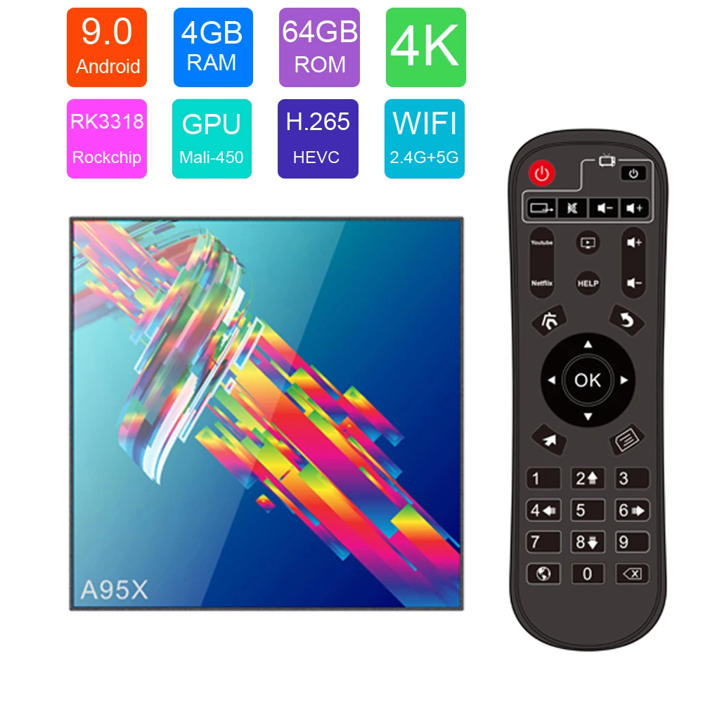 ТВ бокс Android 9 0 A95X 3318 Rockchip RK3318 4 Гб ram 32 64 rom Smart Tv Box 2 4/5 8G WiFi BT4.2 4K HDR VP9 + Box|ТВ-приставки и