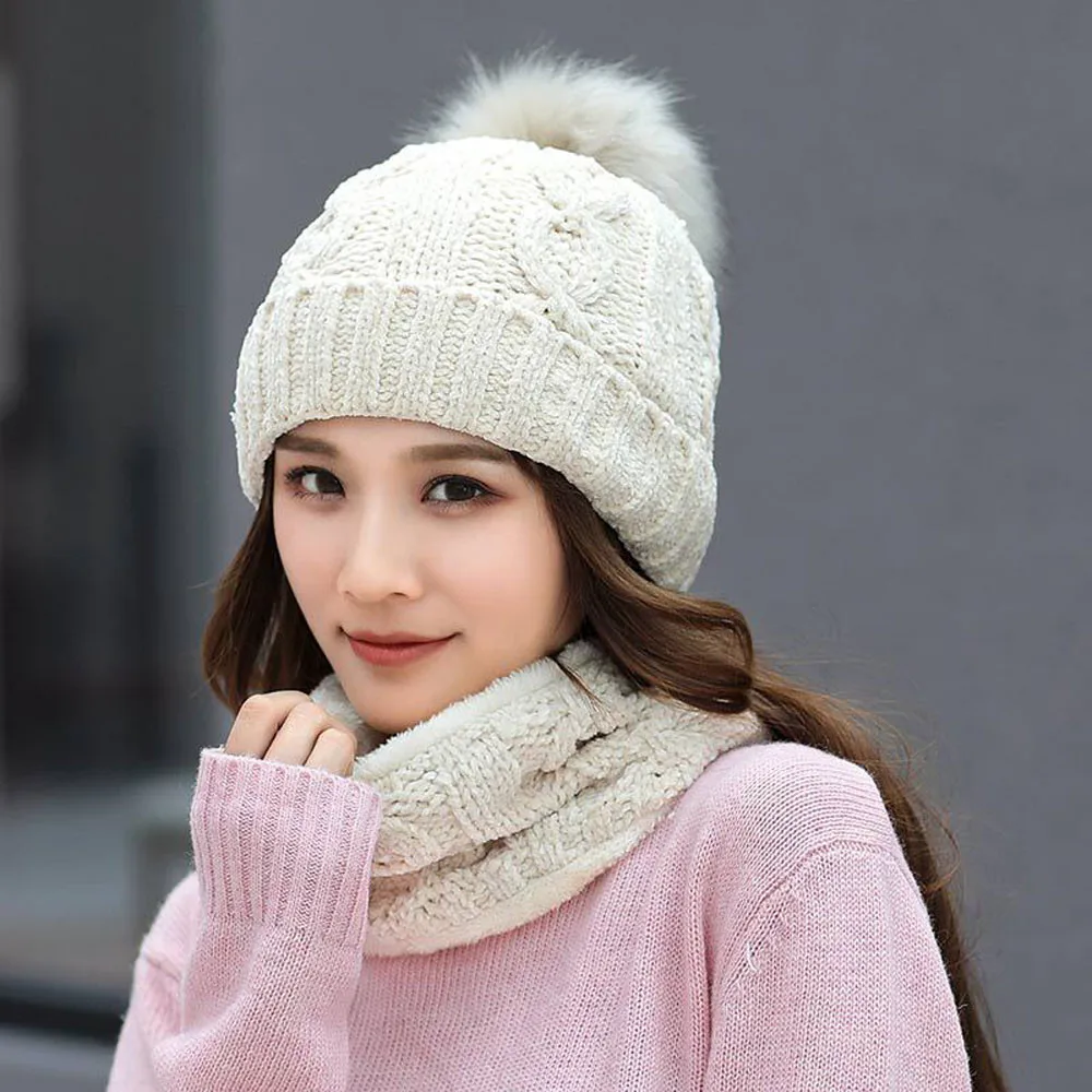 2 шт. для женщин зимние теплые трикотажные Venonat шапочка+ шарф утепленная одежда комплект капот femme hiver czapka zimowa шапки женщина