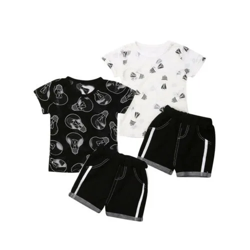 

Boy Clothes 2PCS/Set Toddler Baby Boy Outfit Clothes Cotton Bulb Tops + Shorts Pants Summer