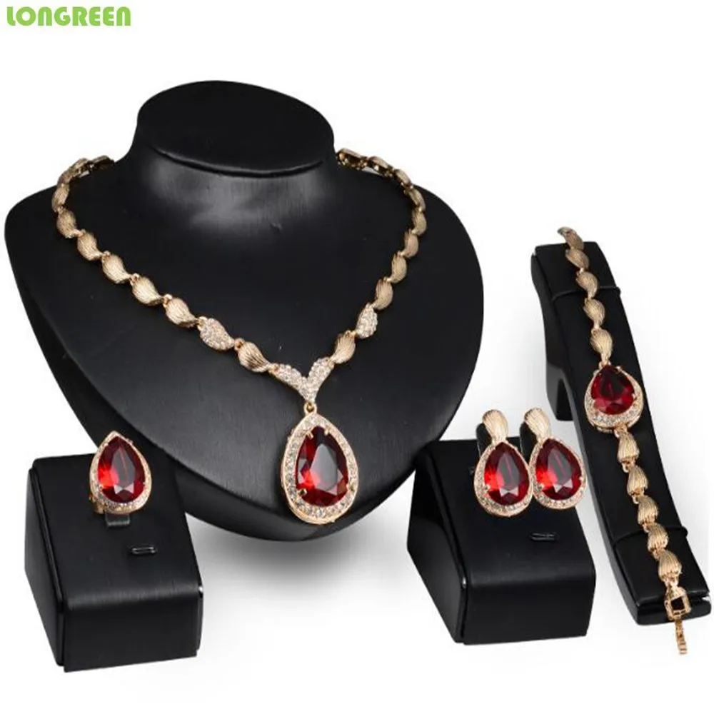 Красный циркониевый ювелирный набор из Дубаи, свадебное ожерелье, набор Acero Inoxidable Joyeria mujer Bisuteria Bijoux Acier Inoxydable Femme