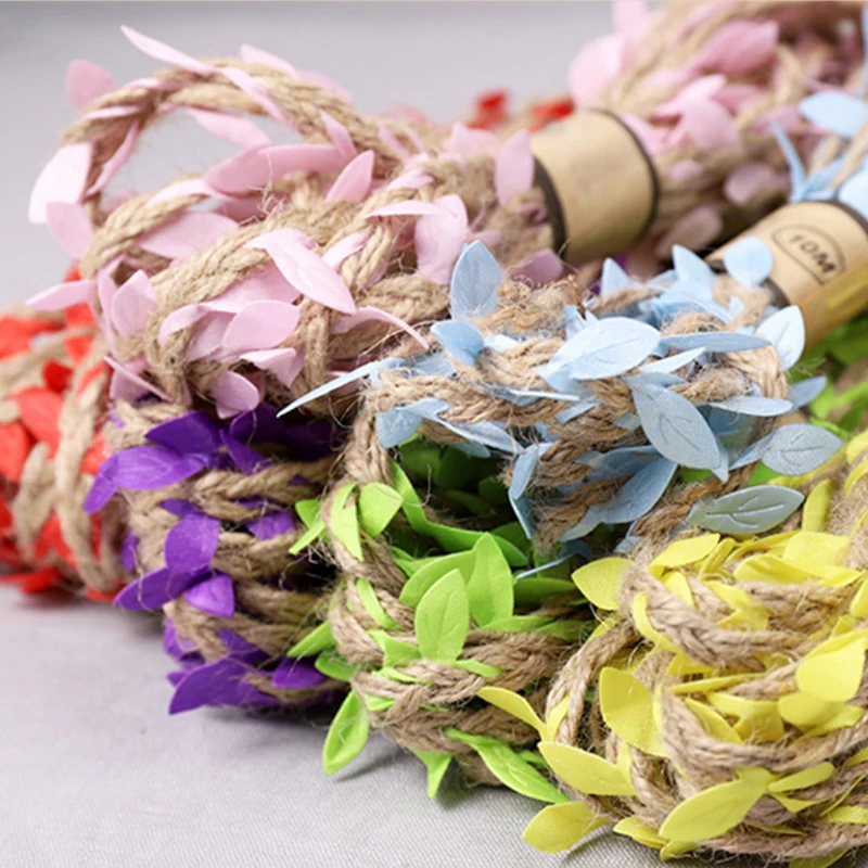 Hemp rope DIY Artificial Leaves Twine Wax String With Leaf Silk Leaves