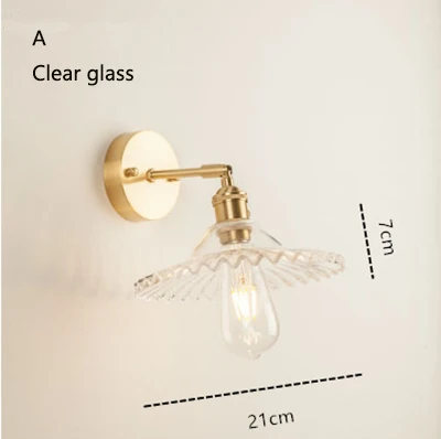 Латунная голова Лофт стеклянный абажур настенный светильник E27 220 В настенный светильник для кухни гостиная прикроватная ванная комната кабинет гардеробная прохода отеля - Цвет абажура: A clear glass