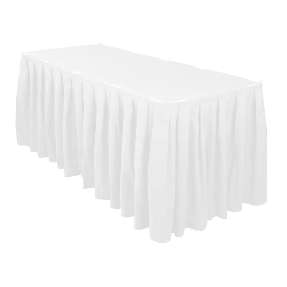 

5pcs 17ft x 29" White Polyester Table Skirt & Buckle For Wedding Party Banquet Decoration Free Shipping