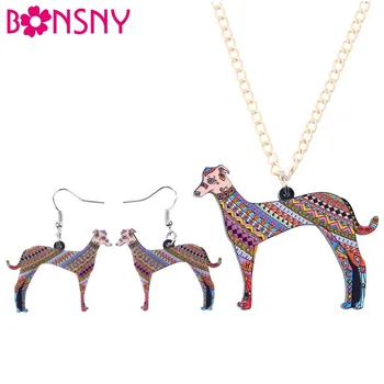 

Bonsny Brand Jewelry Sets Acrylic Greyhound Dog Necklace Earrings Choker Collar Novelty Jewelry 2017 Hot Spring Women Girl Gift