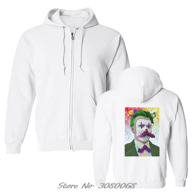 Веселые Nihilism толстовки Friedrich Nietzsche клоун молнии Флисовые Толстовки Новая мода с