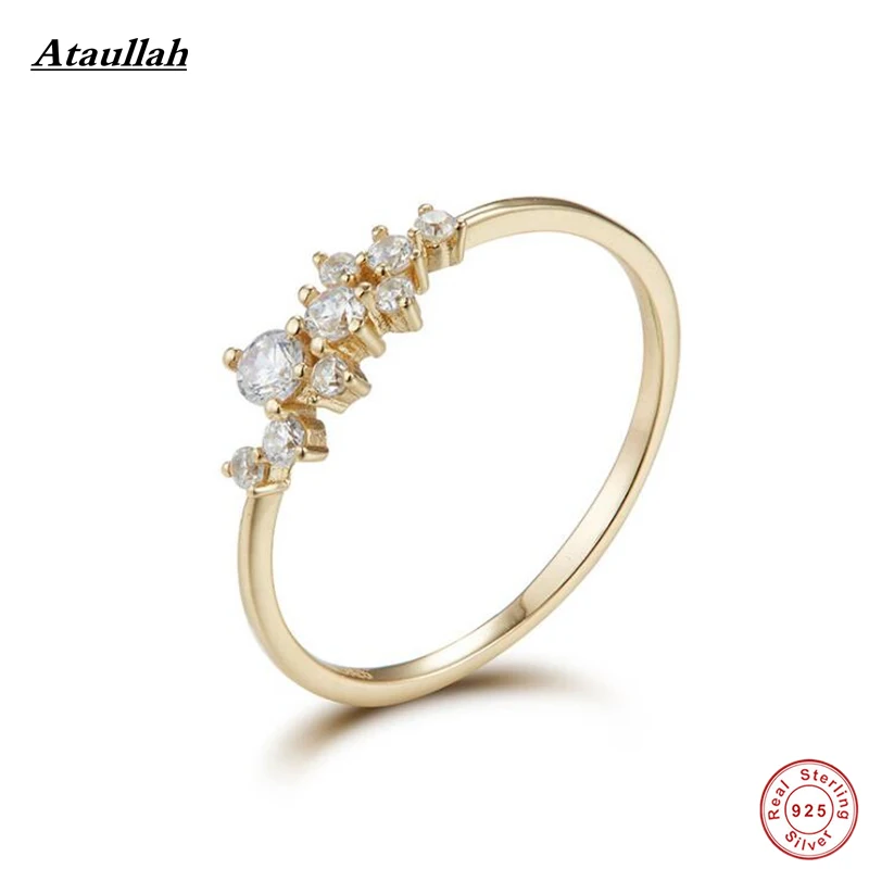 

Ataullah 14K Yellow Gold 925 Silver Engagement Ring Band lab Diamond Solitaire Wedding for Women Simple Jewelry Rings RWD893