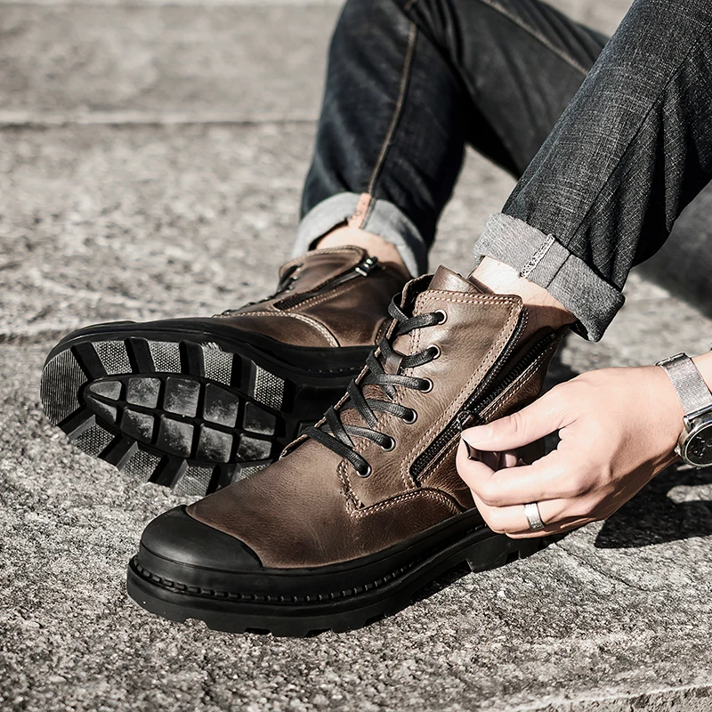 PHERON/высококачественные мужские осенние ботинки из натуральной кожи; зимние водонепроницаемые ботильоны; теплые ботинки; уличные рабочие ботинки; мужская обувь
