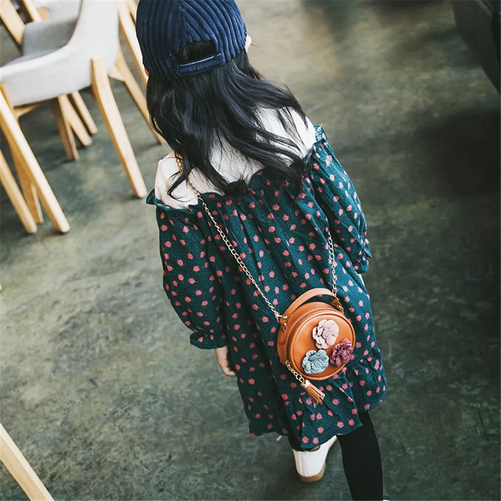 Детская сумка на плечо с кисточками круглой формы и цветочным рисунком, популярная мини-сумка-мессенджер N21