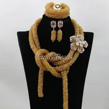 Цвет шампанского, золотой Африканский Свадебный Кристалл нигерийские бусы ожерелье комплект Нефритового изделия индийские свадебные украшения набор массивный ALJ118